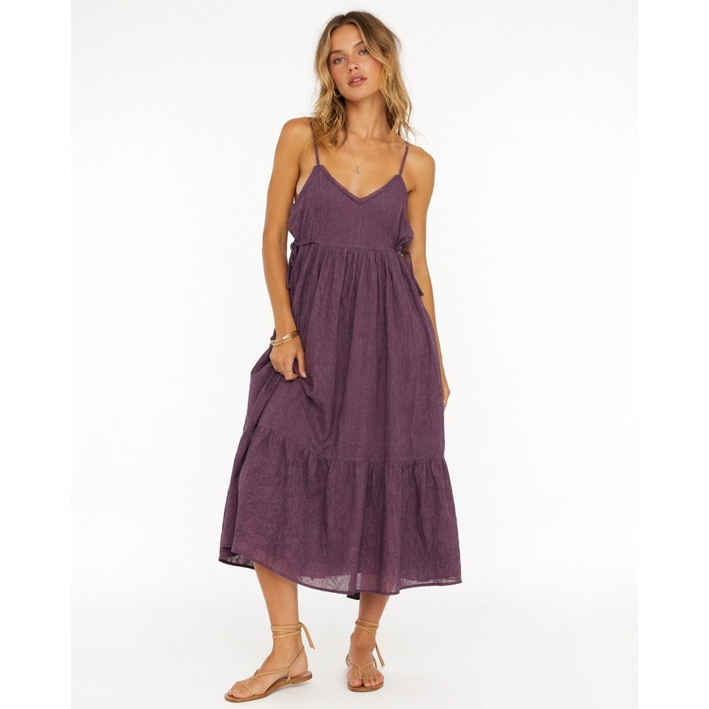 Warehouse Mauve Cotton Dobby Strappy Tie Waist Midi Sundress‎ Size 6 NWT